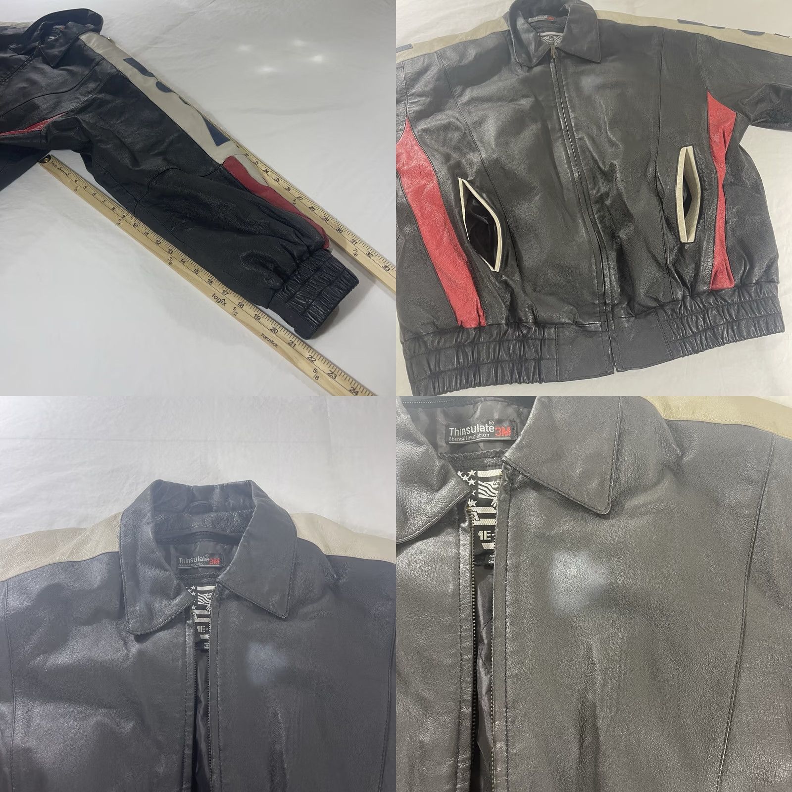 Vintage VINTAGE Extreme Leather Jacket Biker Men's L Black AMERICAN FLAG Pockets Zip 90s Halloween? Size US L / EU 52-54 / 3 - 8 Thumbnail