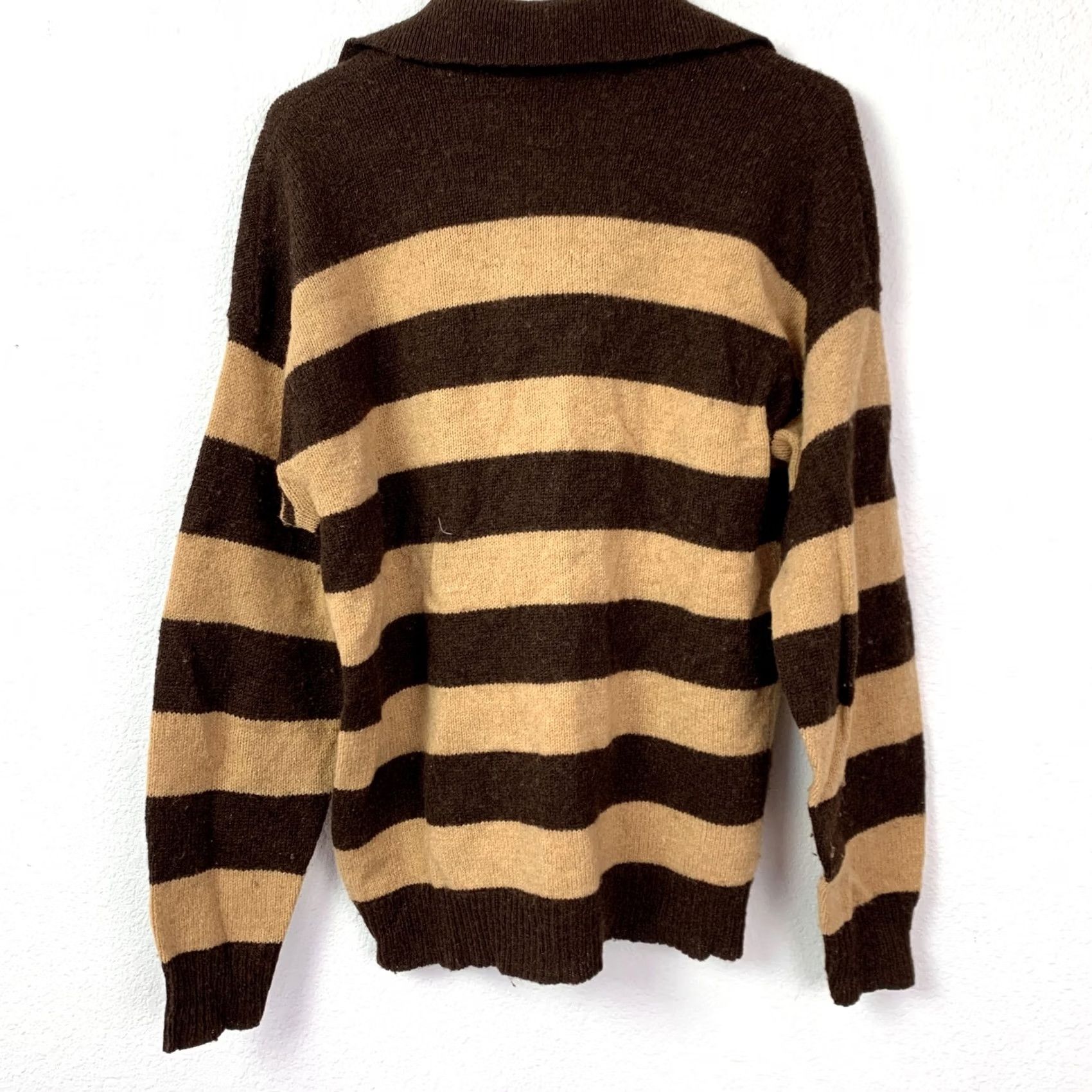 Jantzen VINTAGE Jantzen Polo Sweater Striped Knit Collared Mens L Brown Tan Pullover Rib-Knit Modern Classic Retro 90s Size US L / EU 52-54 / 3 - 7 Thumbnail