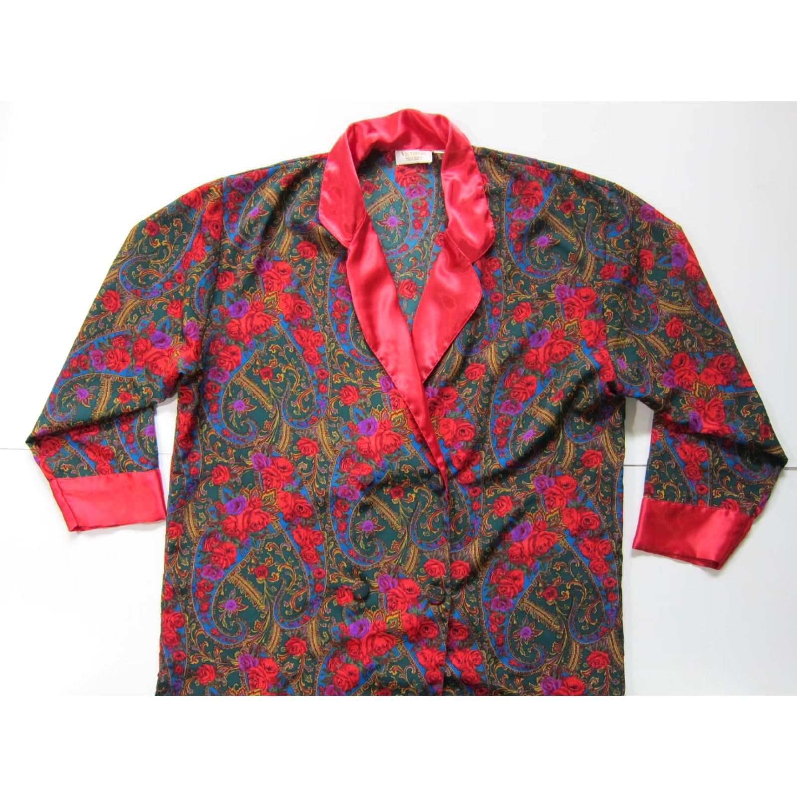 Victoria's Secret VINTAGE Victoria's Secret Red Green Blue Floral Collared Pocket Night Shirt L Size L / US 10 / IT 46 - 3 Thumbnail