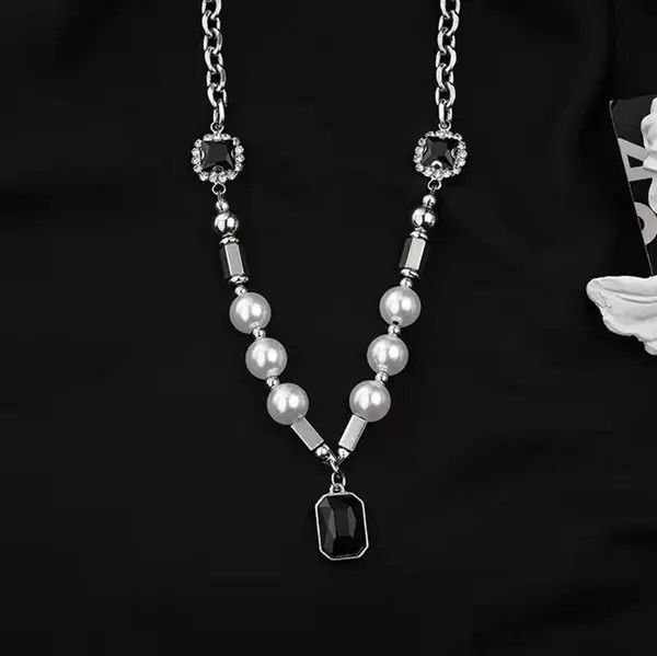 VIBE Black Rhinestone Pendant Pearl Necklace Size ONE SIZE - 7 Thumbnail