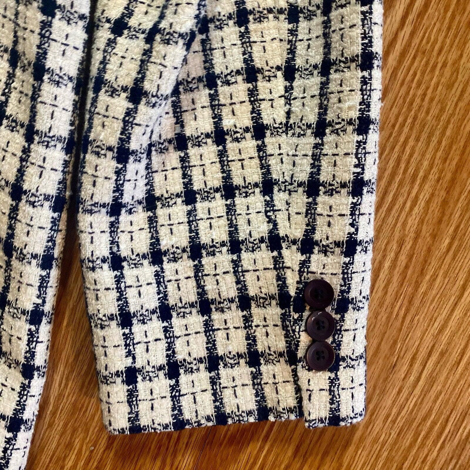 Other Da-Rue Vintage White Metallic Navy Plaid Blazer Womens Large Size L / US 10 / IT 46 - 11 Thumbnail