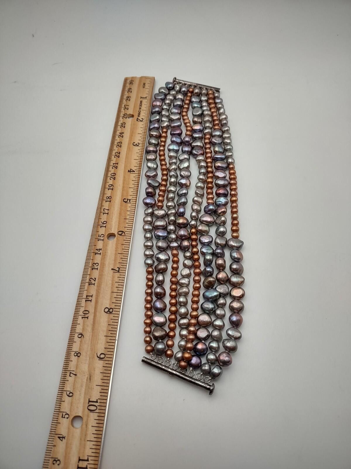 The Unbranded Brand 7-Strand Baroque Freshwater Pearl Bracelet Sterling 925 Size ONE SIZE - 4 Thumbnail
