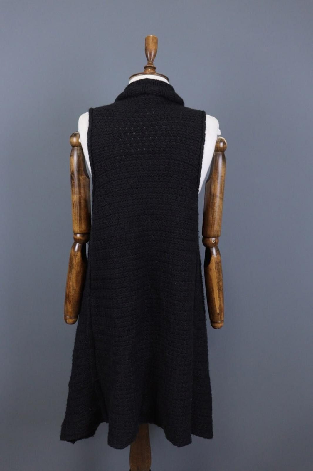 Designer Sarah Pacini Black Merino Wool Wrape Cape Cardigan One Size Size ONE SIZE - 9 Thumbnail