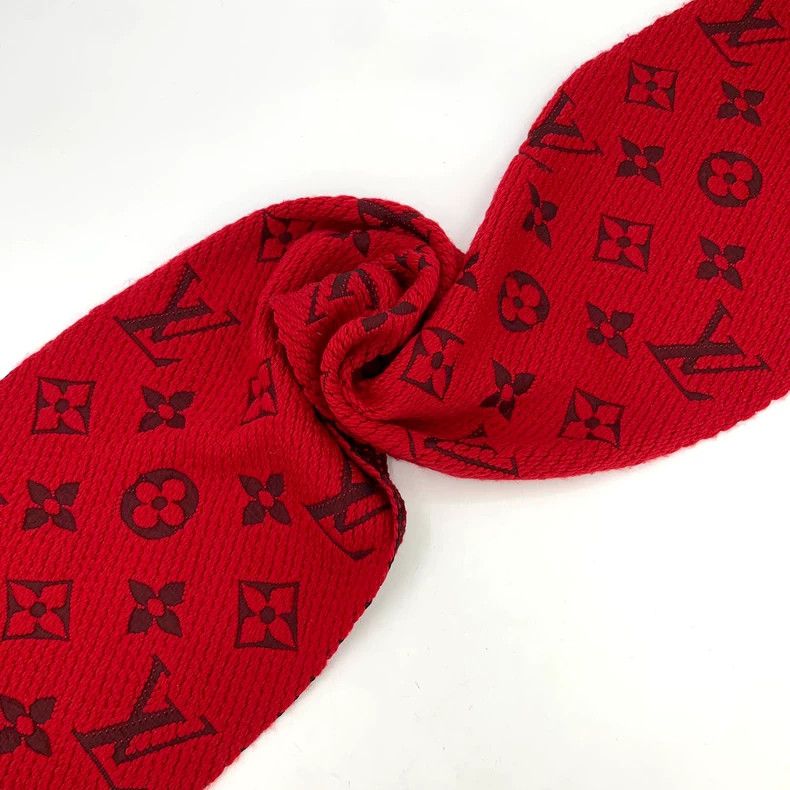 Louis Vuitton Louis Vuitton Red logo jacquard printed wool tassel scarf Size ONE SIZE - 7 Thumbnail