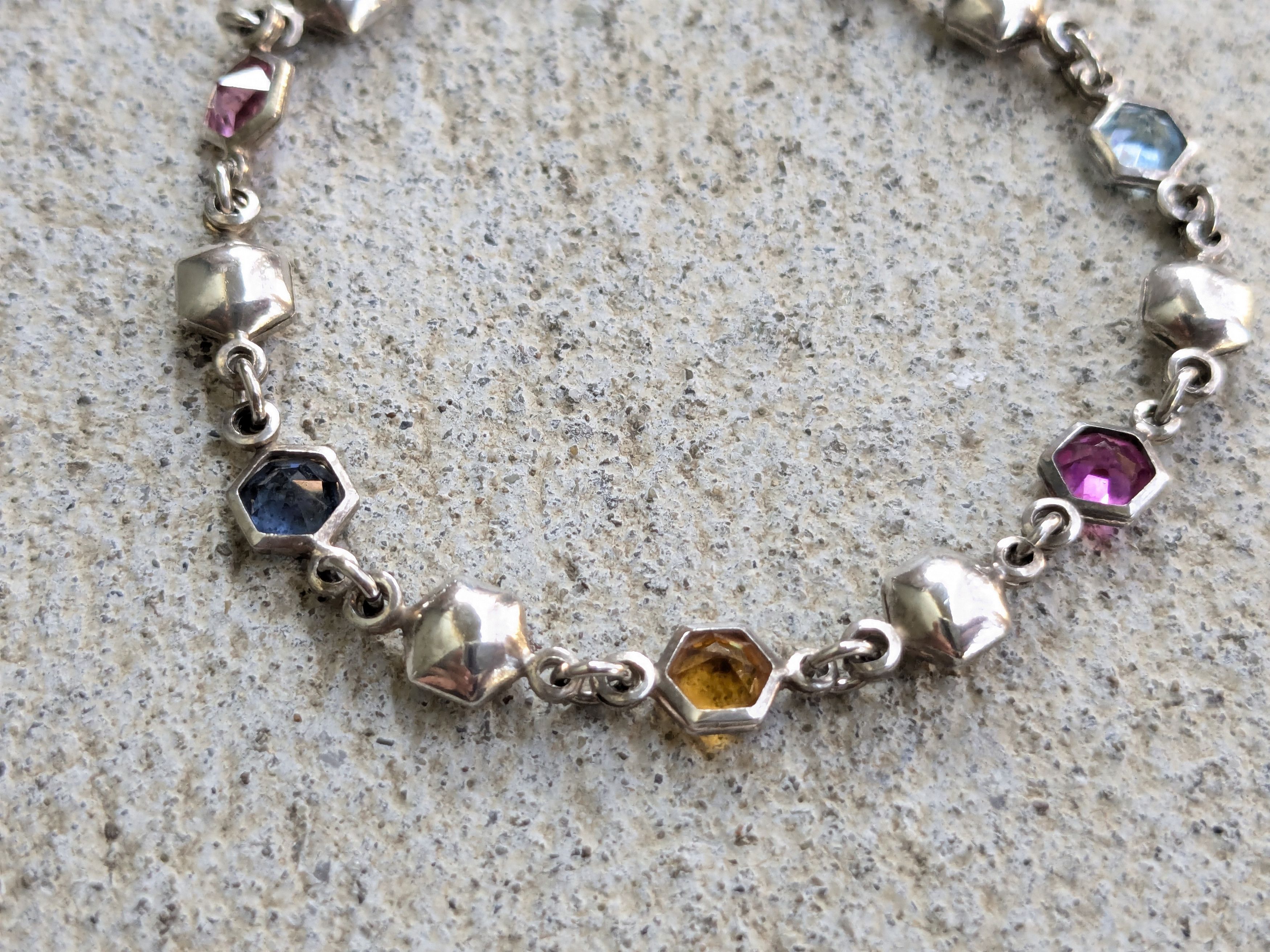 Jewelry Vintage Sterling Silver Bracelet Hexagon Chain 7" Y2K Size ONE SIZE - 3 Thumbnail