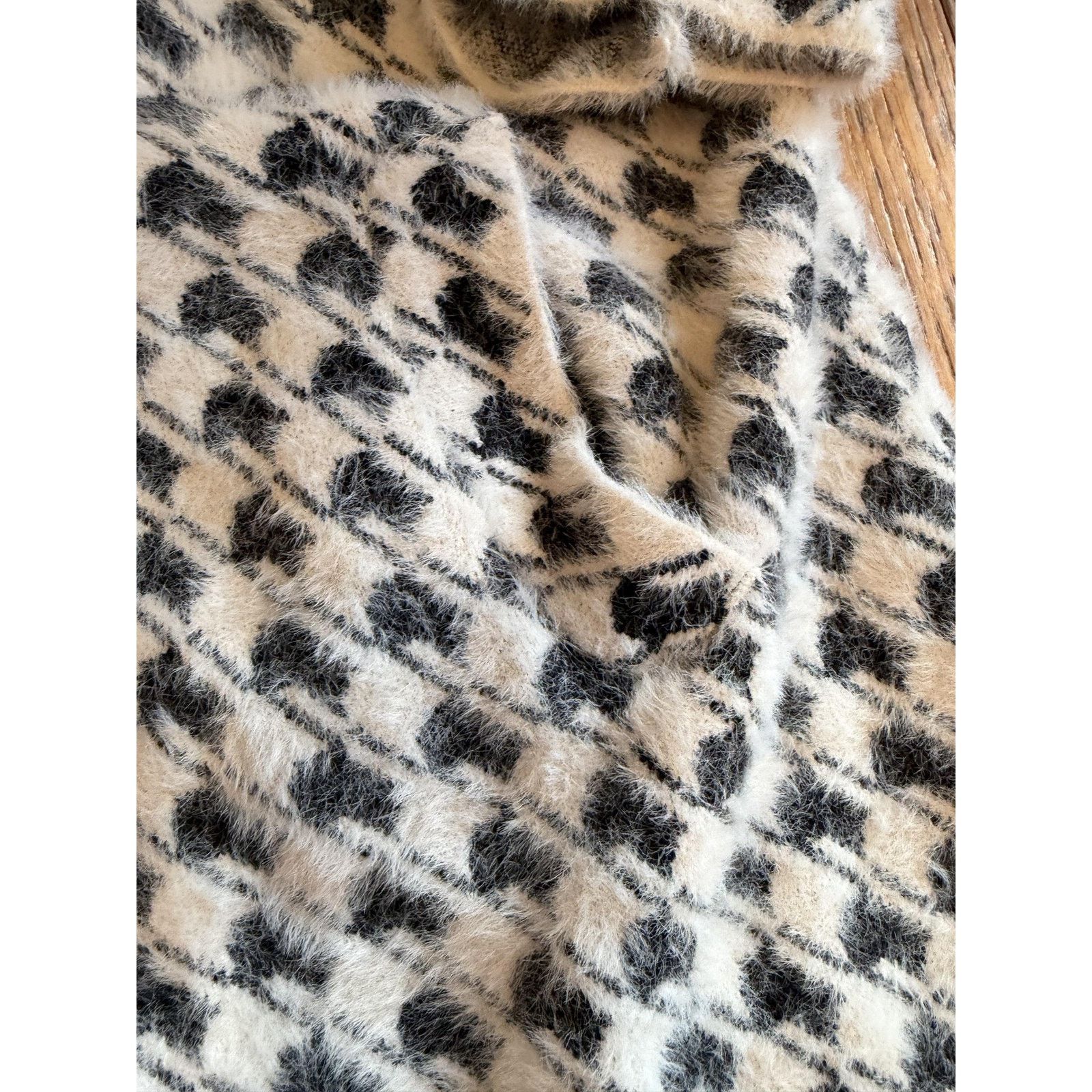 Other Cliche Coat Womens Large White Black Check Knit Button Front Size L / US 10 / IT 46 - 3 Thumbnail