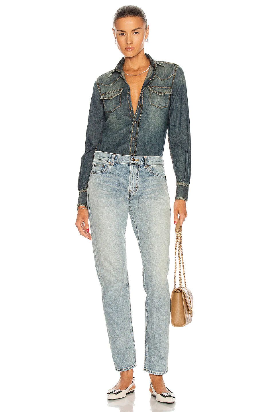 Saint Laurent Paris o1s1wg111124 Western Shirt in Denim in Deep Vintage Blue Size M / US 6-8 / IT 42-44 - 5 Thumbnail