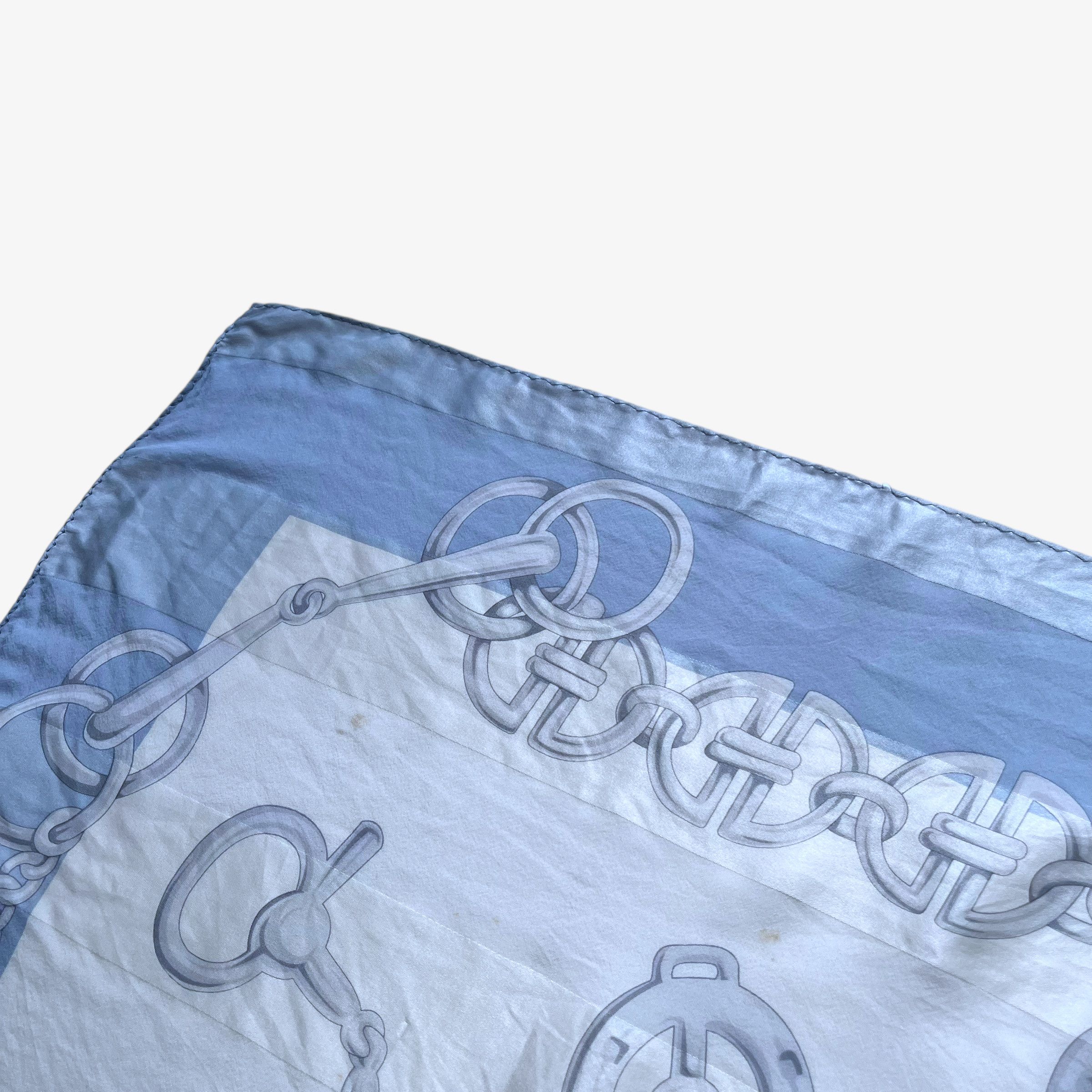 Balmain Vintage 80s Pierre Balmain Horsebit Print Blue Silk Scarf Size ONE SIZE - 4 Thumbnail