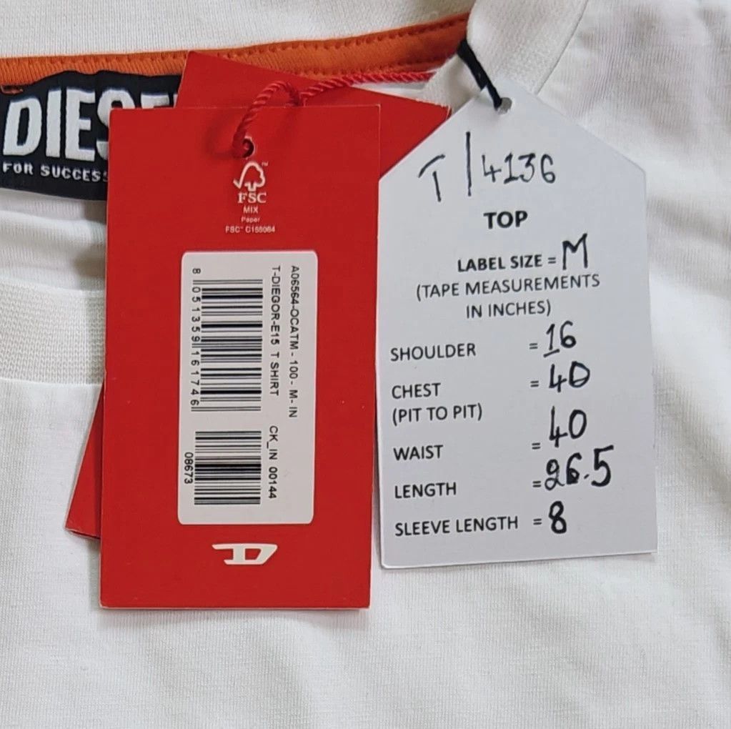 Diesel DIESEL White T-Shirt With Logo Patch T 4136 Size US M / EU 48-50 / 2 - 5 Thumbnail