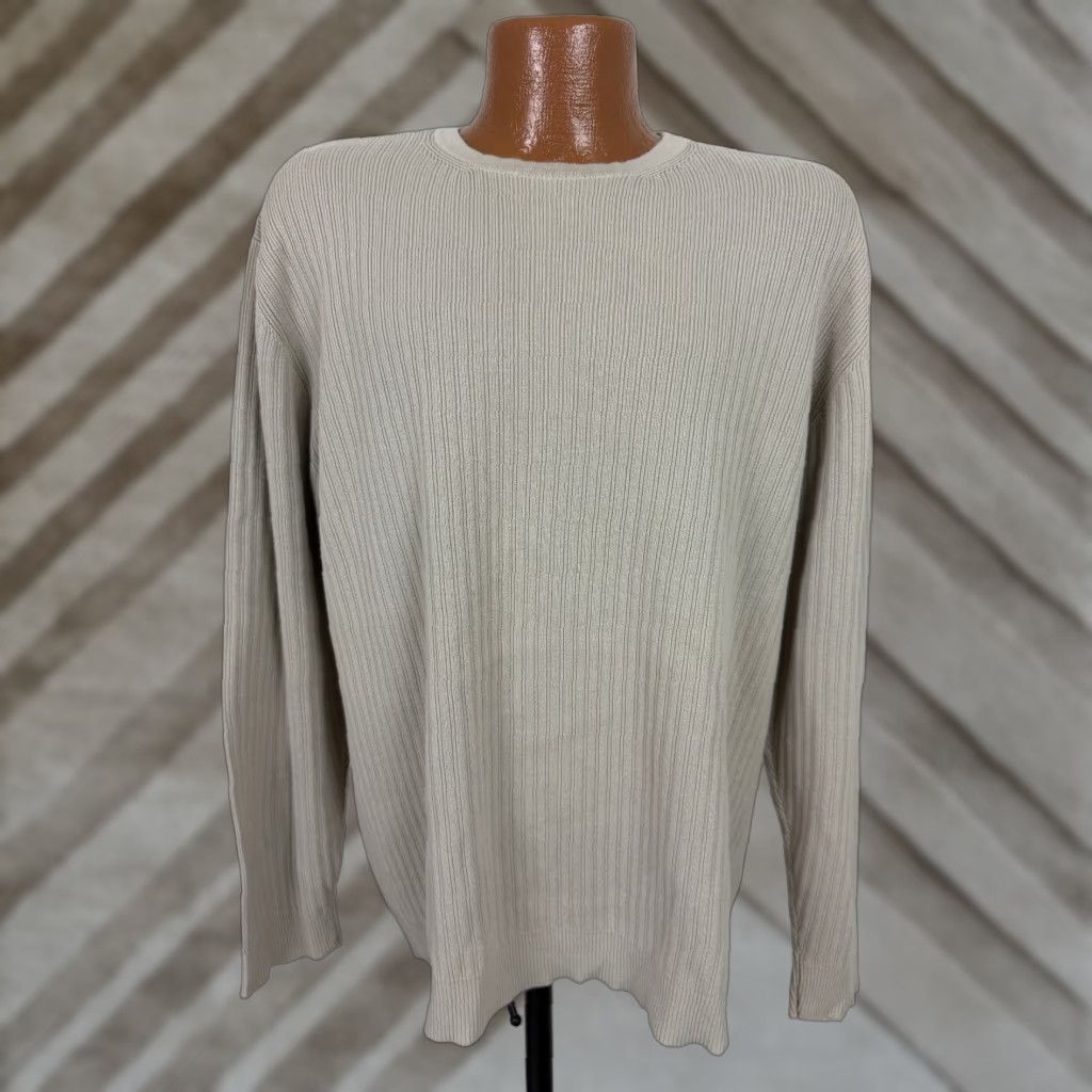 Banana Republic Banana Republic Ribbed Shirt Men XL Beige Cotton Vintage Y2K 90s Preppy Heavyweight Knit Crew Neck T-Shirt - Regular Fit Size US XL / EU 56 / 4 - 1 Thumbnail