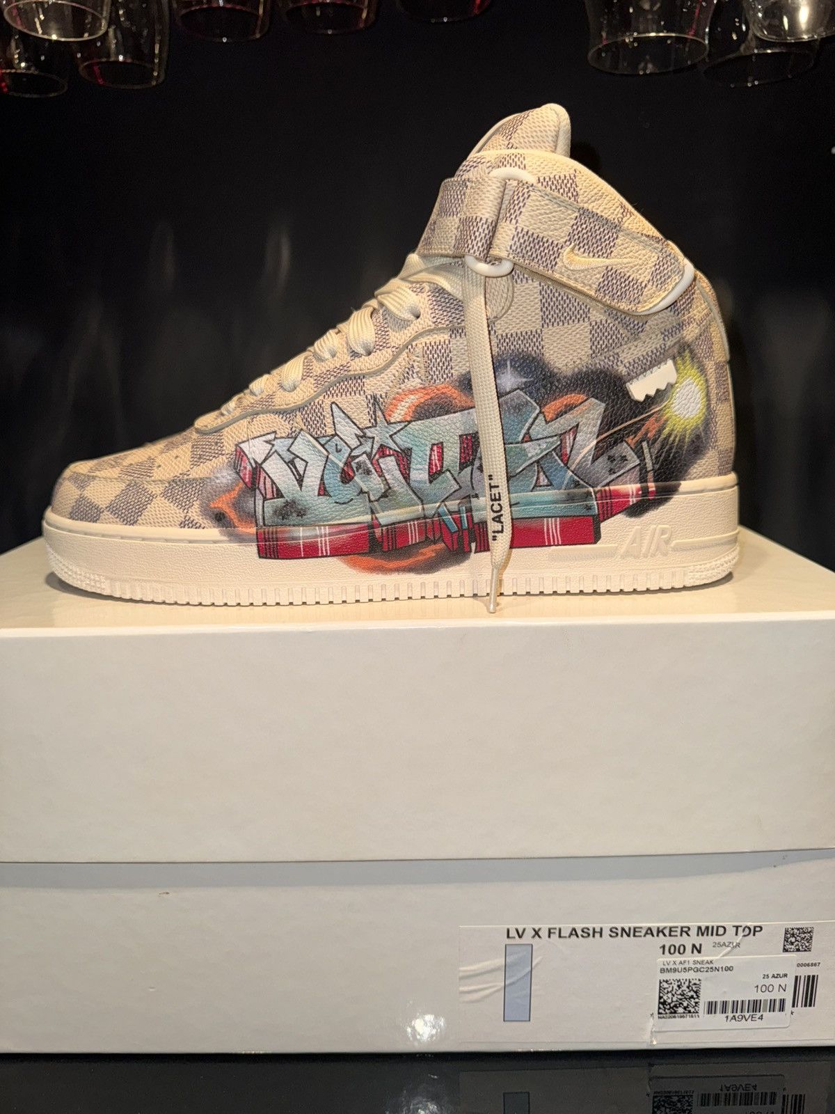 Louis Vuitton Louis Vuitton x Nike Air Force 1 Mid Graffit Damier Azur Size US 10 / EU 43 - 8 Thumbnail