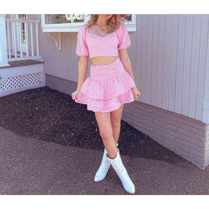 Buddylove Girl In Gingham Ruffle Skirt In Pink Grailed