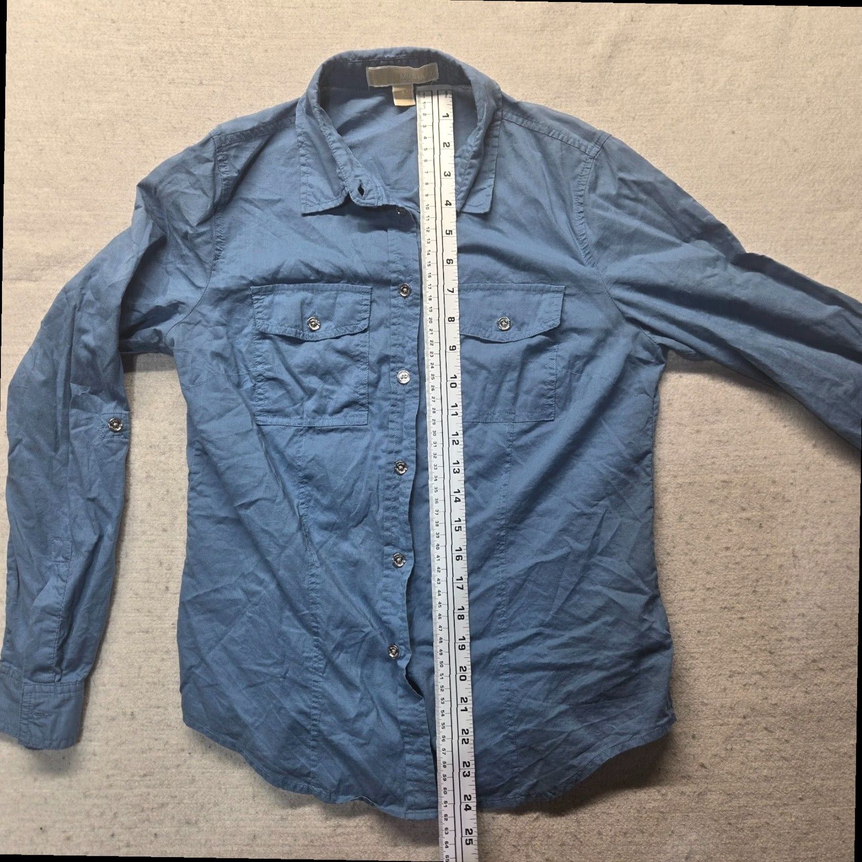 Michael Kors Michael Kors Women's Blue Button Up Long Sleeve Cotton Blend Shirt Small Size S / US 4 / IT 40 - 7 Thumbnail