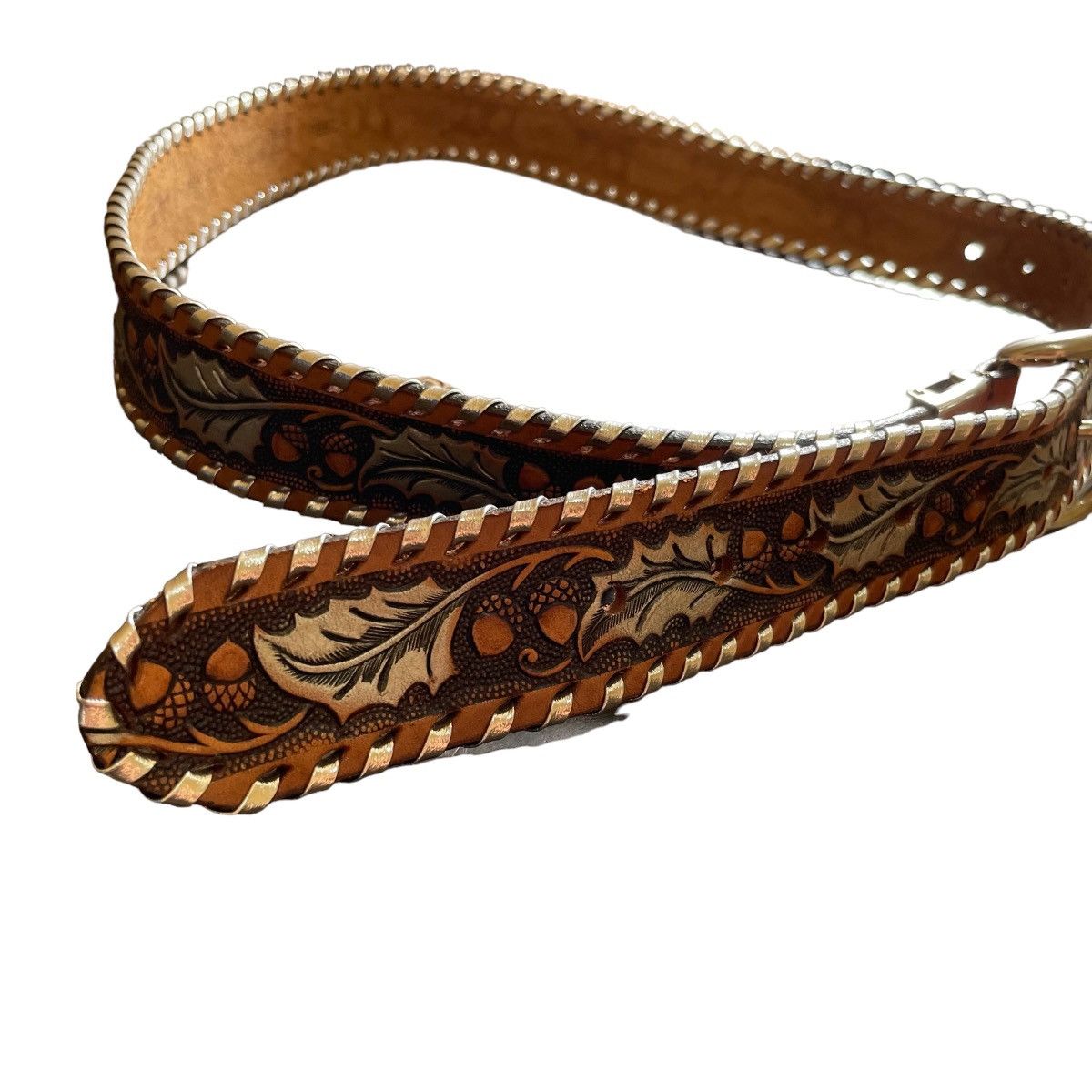 If Six Was Nine × Le Grande Bleu (L.G.B.) Kapital Style 70s Lyntone Hand Tooled Solid Leather Belt Size ONE SIZE - 7 Thumbnail
