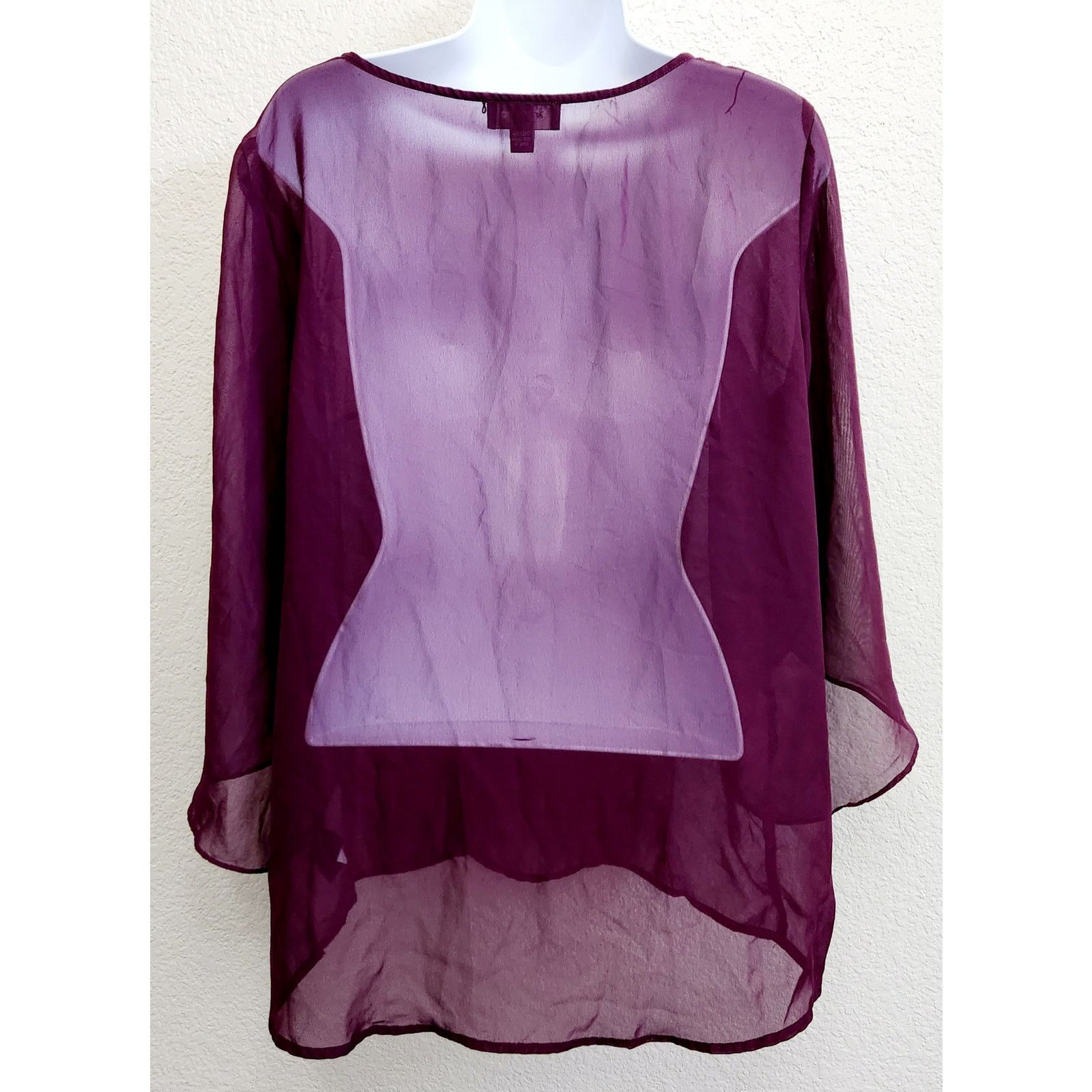 Other AB Studio Purple Sheer Split Long Sleeve Top Medium Flowy Size M / US 6-8 / IT 42-44 - 3 Thumbnail