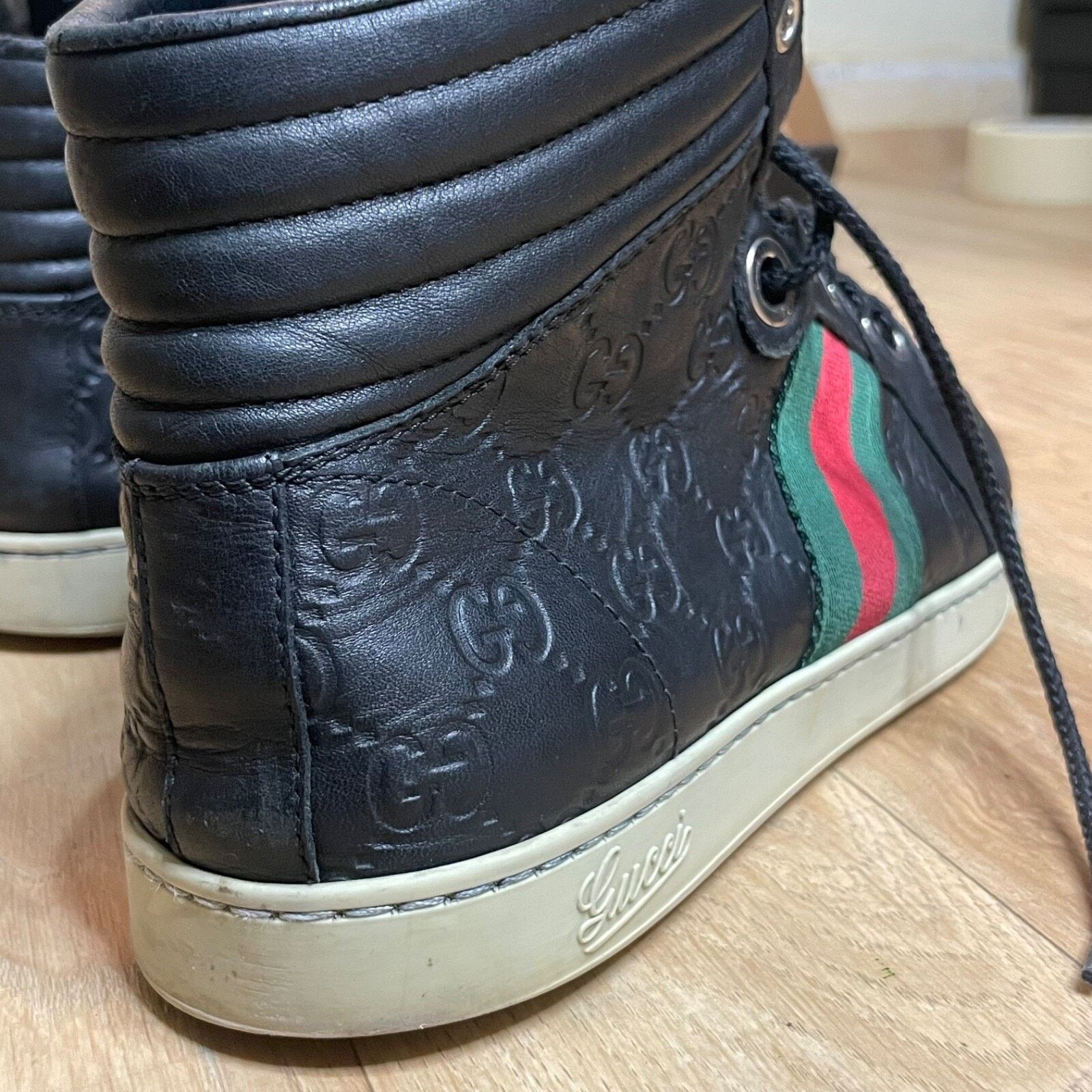 Gucci GUCCI Sneakers GG Web Dapper Black Leather High Top Monogram Size US 8 / EU 41 - 6 Thumbnail