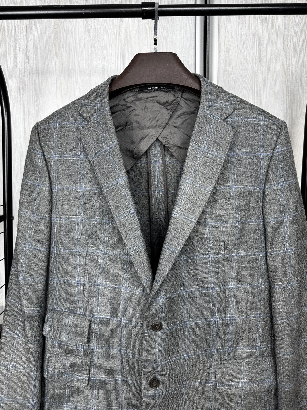 Chester Barrie Chester Barrie Wool cashmere grey checkered unlined blazer Size 44R - 3 Thumbnail