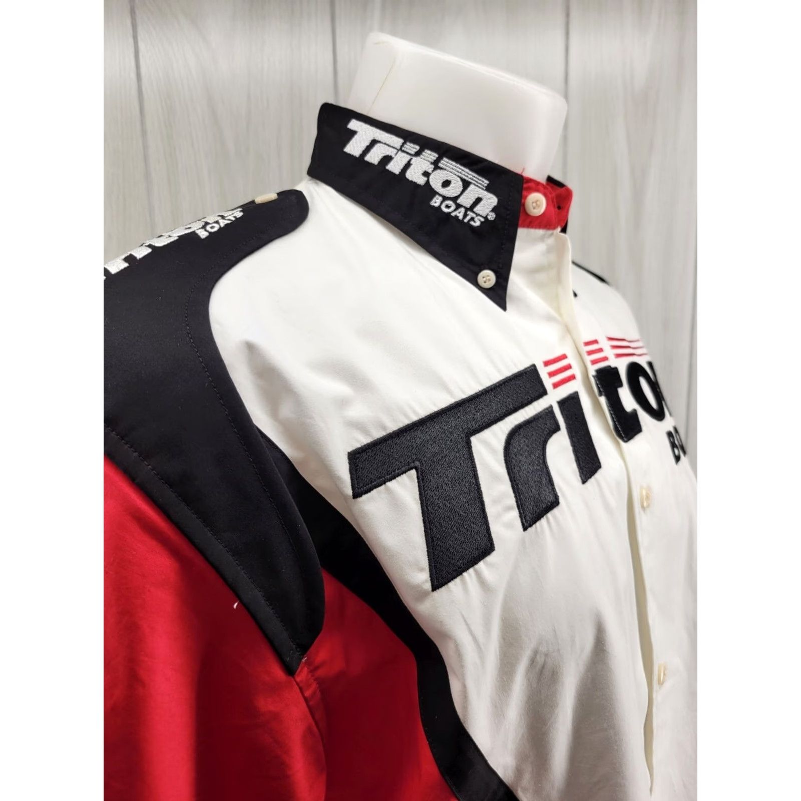 Vintage Team Triton Button Down Tournament Shirt Mens Med Red White Black Embroidered Size US M / EU 48-50 / 2 - 5 Thumbnail
