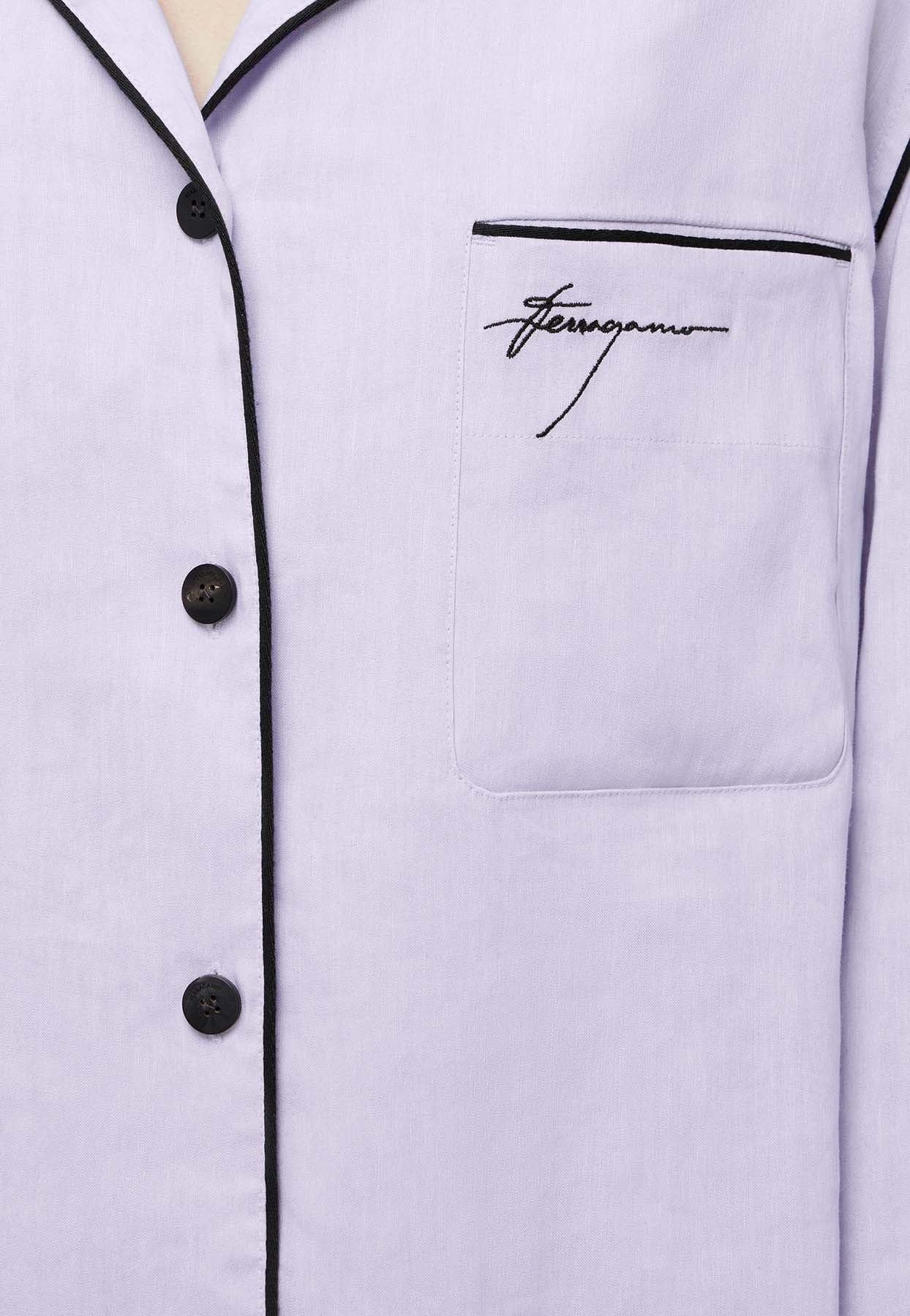 Salvatore Ferragamo o1s1rm0126 Logo Pajama Shirt in Purple Size M / US 6-8 / IT 42-44 - 4 Thumbnail