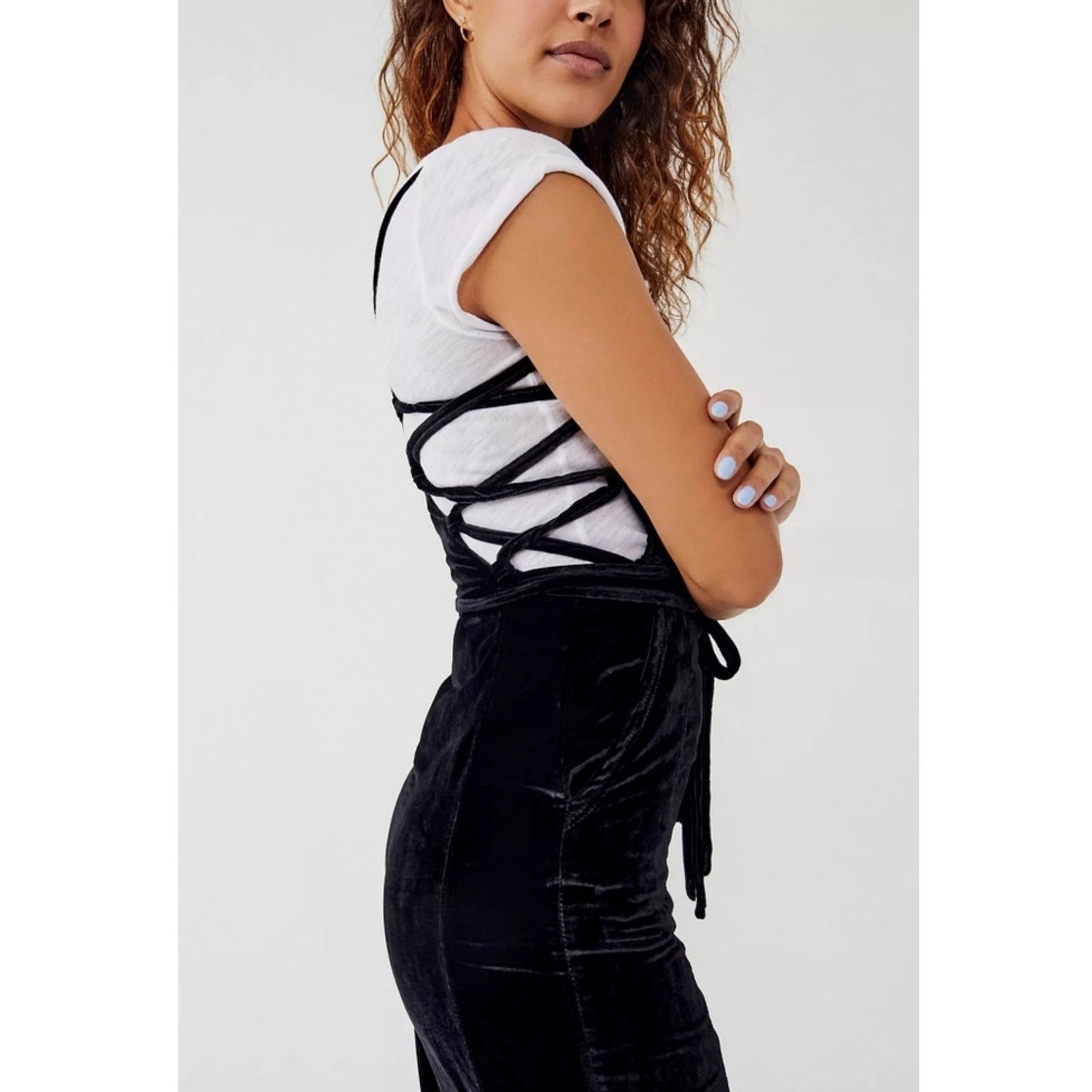 Free People Free People 90s Forever Overalls Crushed Velvet Black size M Size 30" / US 8 / IT 44 - 8 Thumbnail