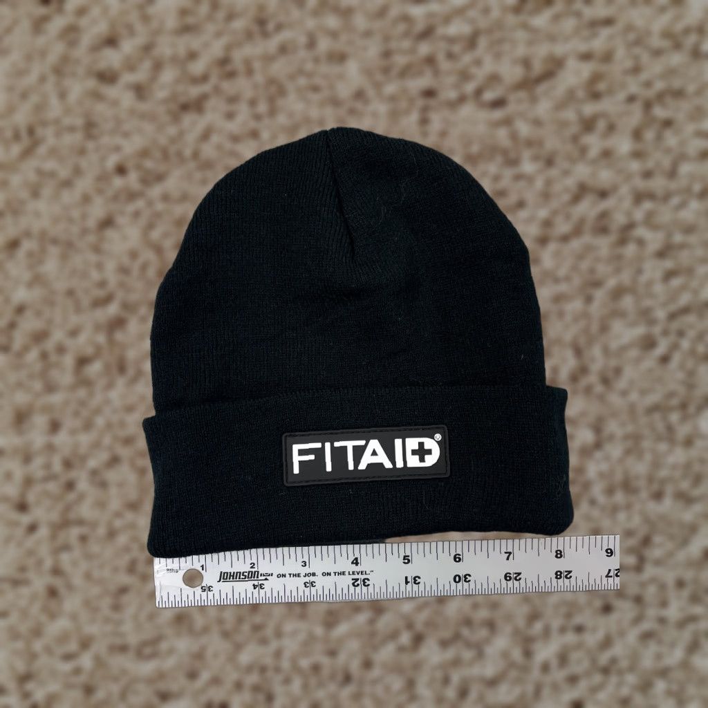 Vintage Fitaid Beanie Toque Adult One Size Black Knit Acrylic Embroidered Electrolytes Size ONE SIZE - 1 Thumbnail