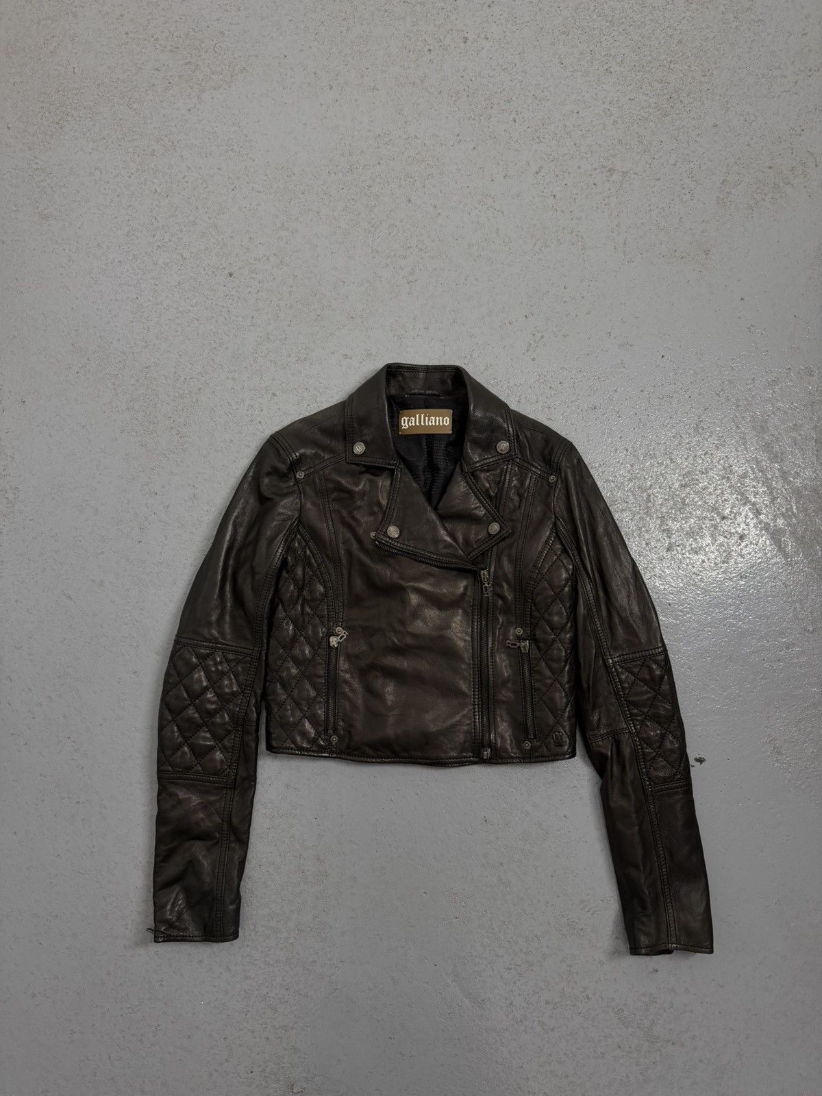 ジャケット・アウター John Galliano Cropped Leather Jacket John Galliano Biker Leather Cropped Jacket