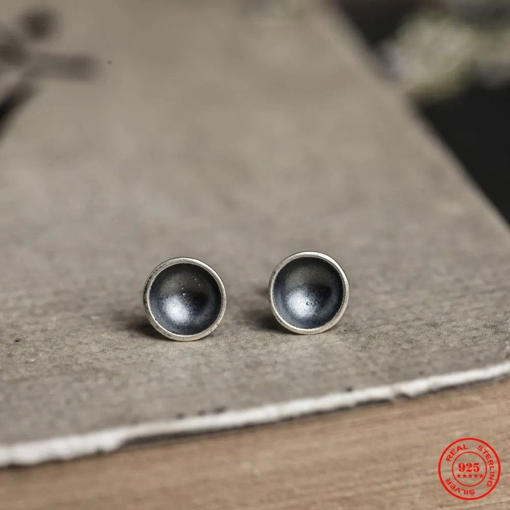 Jewelry Tiny Concave Round Stud Earrings 925 Sterling Ear Charm Gift Size ONE SIZE - 2 Thumbnail