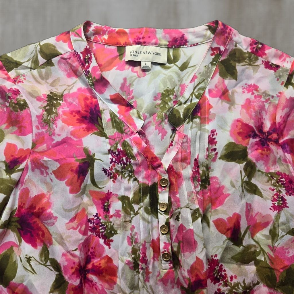 Jones New York JONES NEW YORK Floral Bell Sleeve Blouse Top Women's Large Multicolor Size L / US 10 / IT 46 - 1 Thumbnail