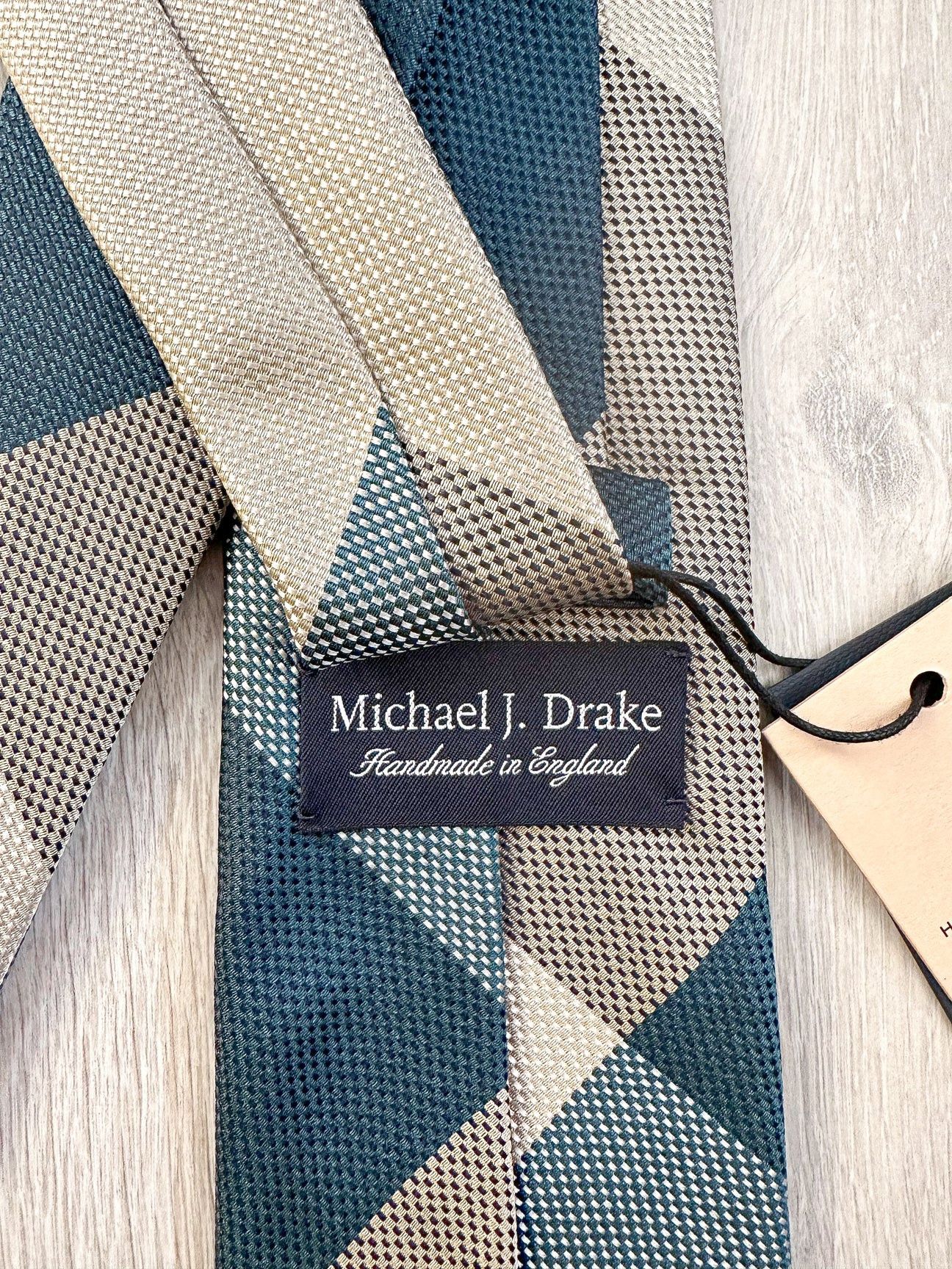 Drake's Drake's Michael J. Drake Grenadine Silk Teal Grey Tie Size ONE SIZE - 4 Thumbnail