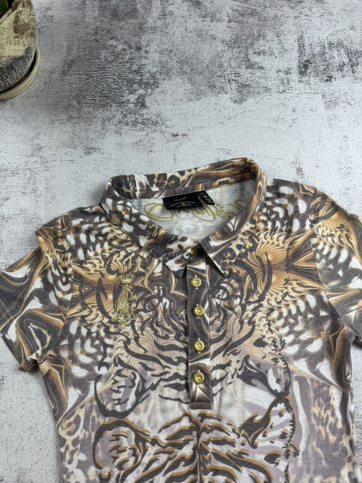 Christian Audigier Christian Audigier Embroidered Gold Tiger Leopard Y2K Jersey Women’s T Shirt Top Size S / US 4 / IT 40 - 10 Thumbnail