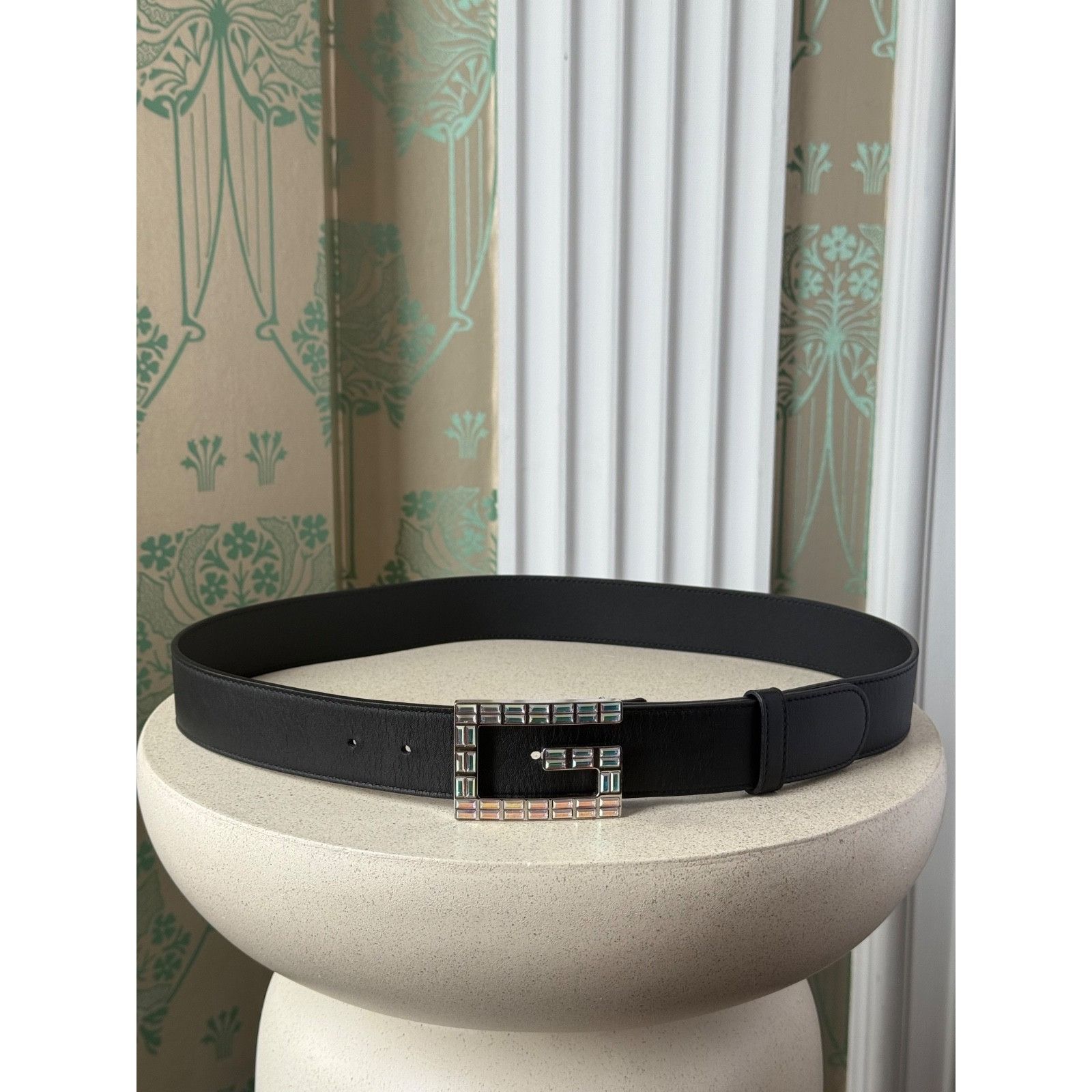 Gucci Gucci Crystal Embellished Black Leather G Buckle Belt 90/36 Size 36 - 2 Thumbnail