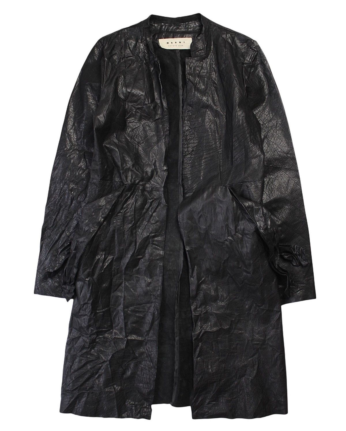 Marni SS2009 MARNI BLACK CRINKLED LEATHER COAT Size S / US 4 / IT 40 - 1 Thumbnail