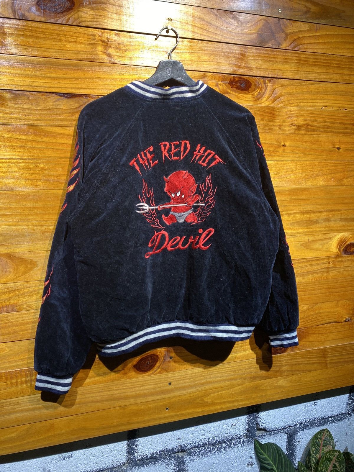 Vintage Jungle Storm Red Hot Devi Embroidered Varsity Jacket