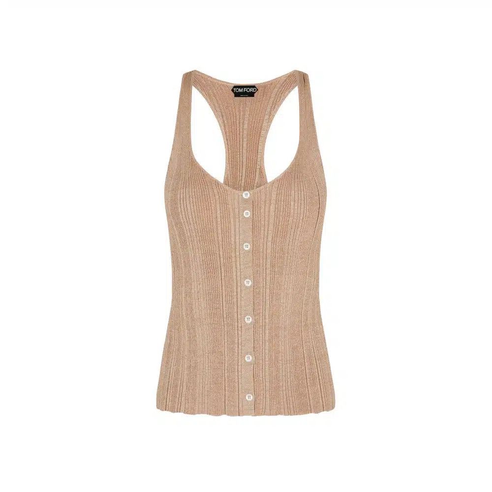 Tom Ford o1loc1c0325 TSK329 Lurex Mixed Rib Tank Top in Beige Size S / US 4 / IT 40 - 1 Thumbnail