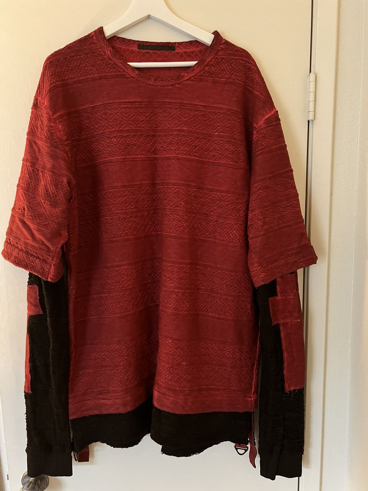 D.Hygen × Devoa D Hygen Cold-dye Jacquard Striped Layered T-Shirt redxblack Size US M / EU 48-50 / 2 - 2 Thumbnail