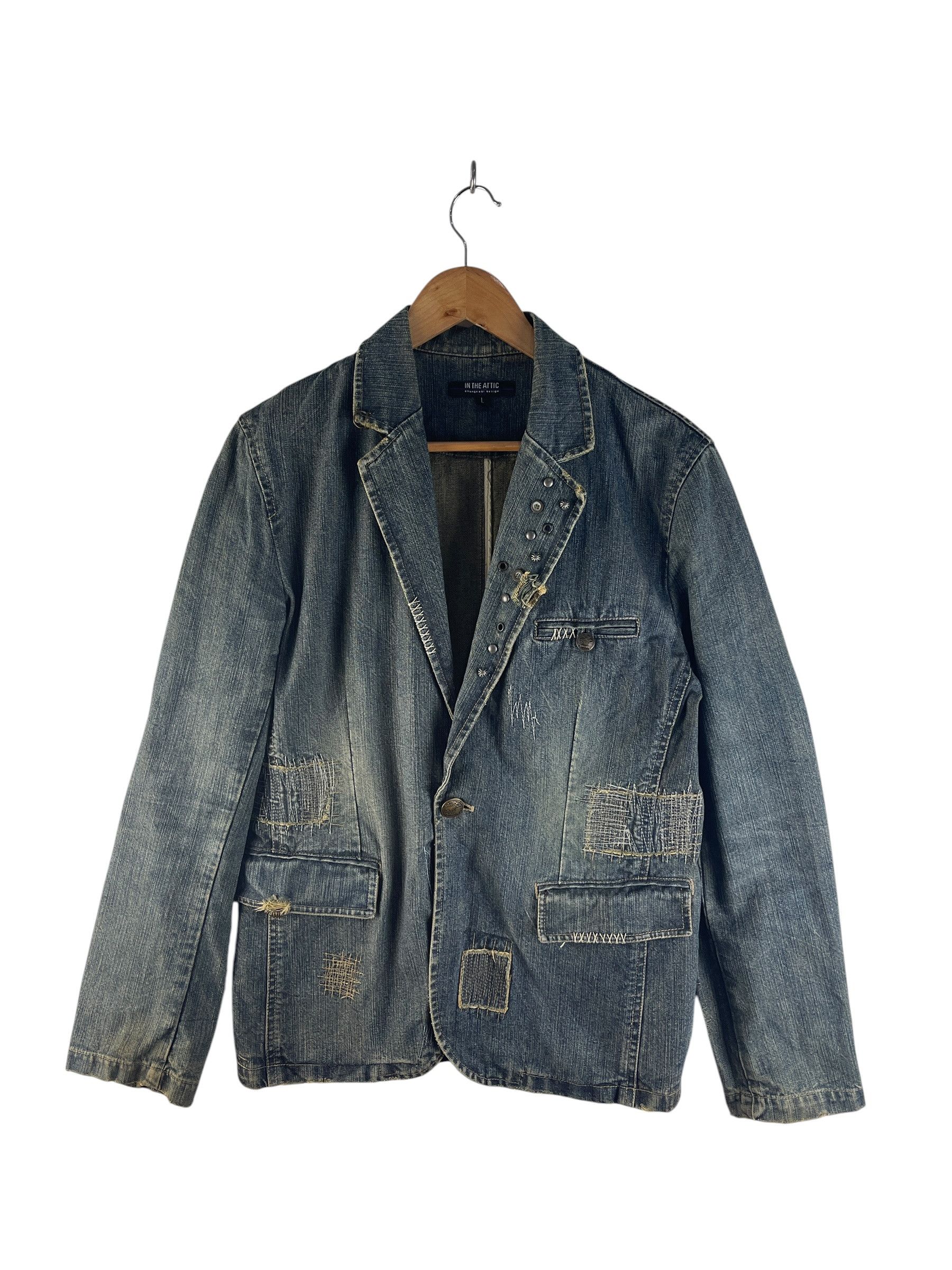 In The Attic Vintage IN THE ATTIC Distressed Denim Jacket Y2K Patchwork Size US S / EU 44-46 / 1 - 2 Thumbnail