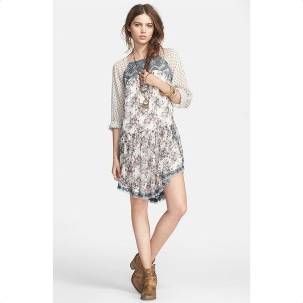 Free People Free People Elsie Sheer Lace Boho Dress Midnight Garden Flo Size XS / US 0-2 / IT 36-38 - 1 Thumbnail