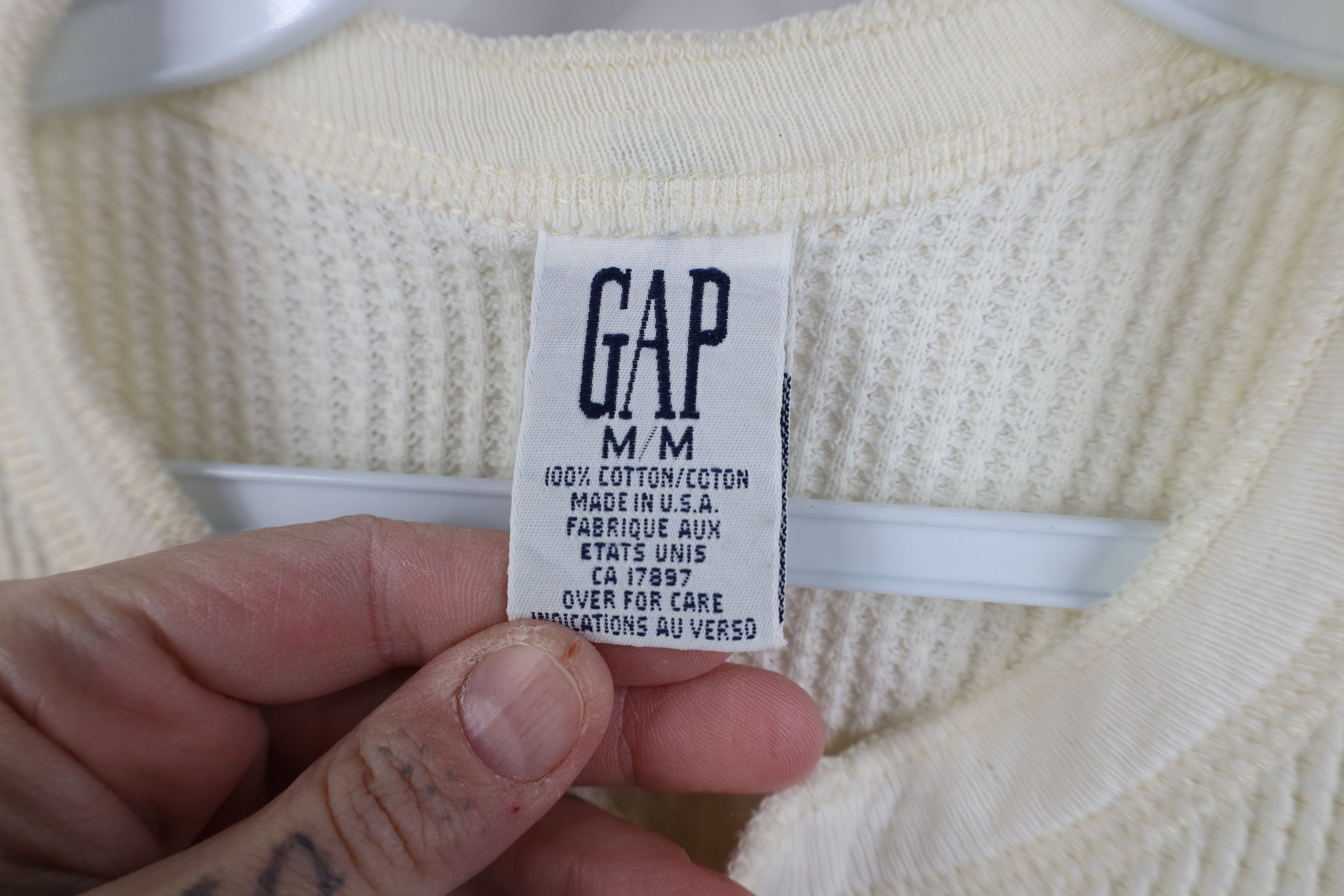 Gap Vintage 90s Gap Waffle Long Sleeve Henley T-Shirt Cream USA Size US M / EU 48-50 / 2 - 5 Thumbnail