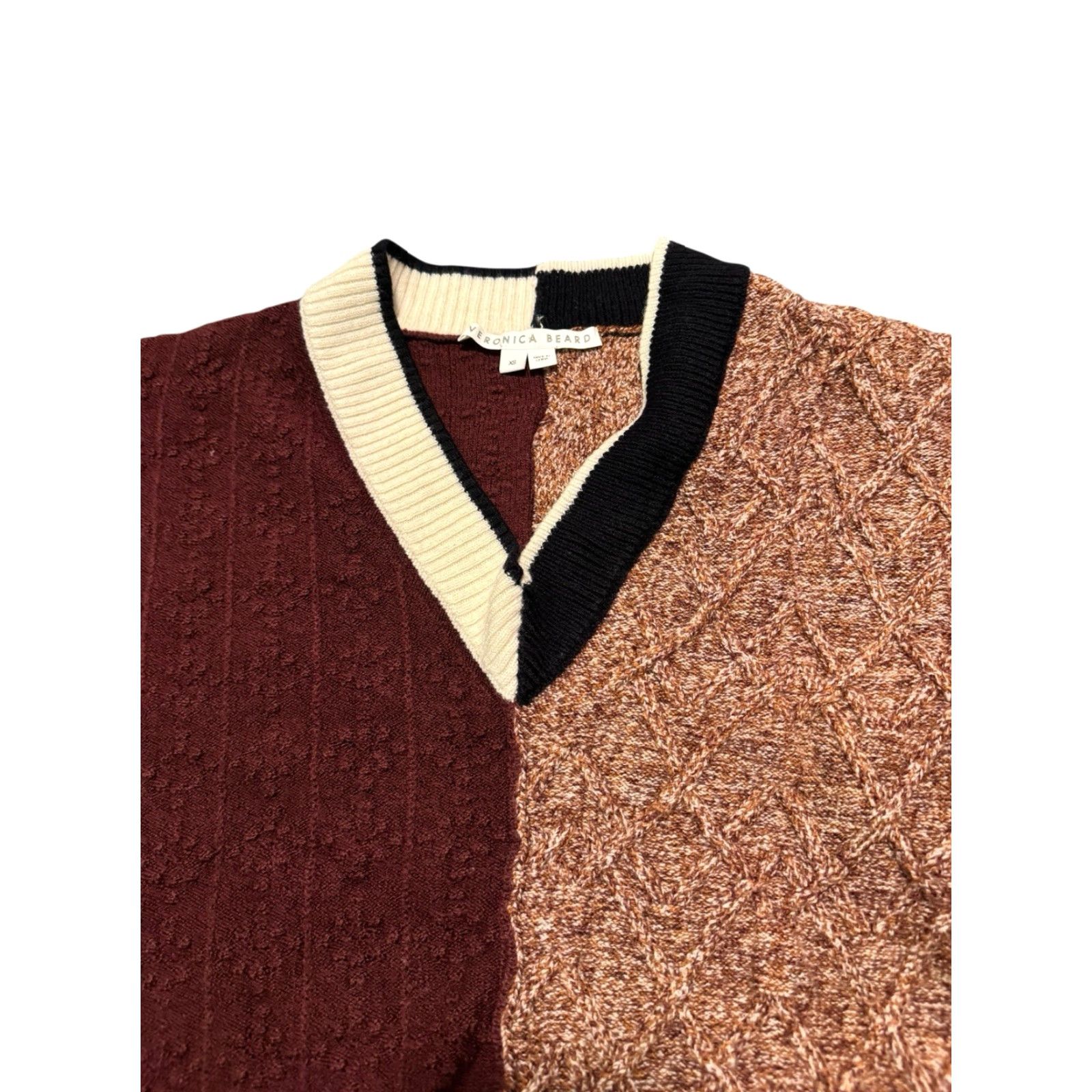 Veronica Beard Veronica Beard Gava Colorblock Sweater Uneven Hem Navy Burgandy Oversized XS Women Pullover V-Neck Knit Wool Nylon 100% Pattern Striped Regular Size XS / US 0-2 / IT 36-38 - 6 Thumbnail