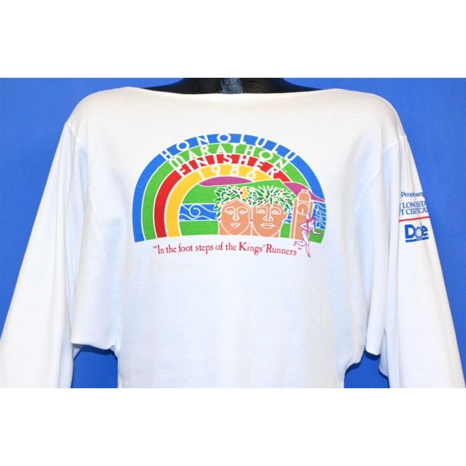 Image of Vintage VTG 80's Honolulu Hawaii Marathon Finisher Race '86 Cropped 3/4 Sleeve T-Shirt S in White (