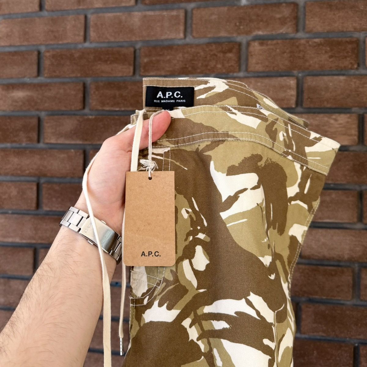 A.P.C. A.P.C. Camouflage Cotton Twill Drawstring Shorts Size US 38 / EU 54 - 1 Thumbnail