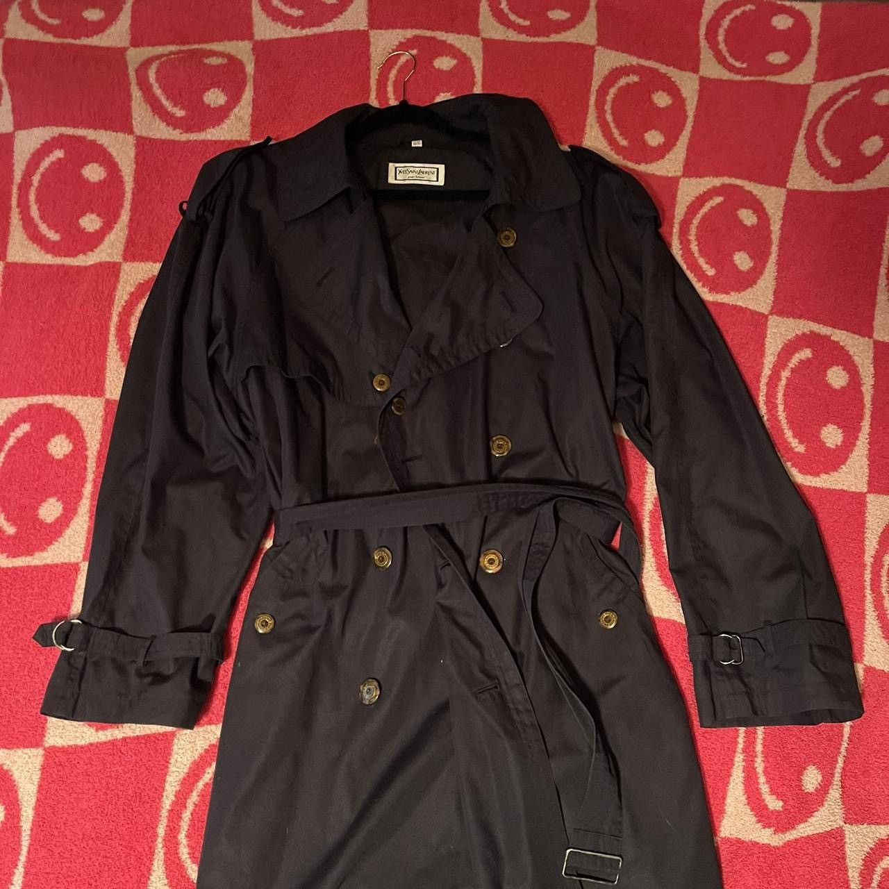 Yves Saint Laurent YSL Navy Belted Double-Breasted Overcoat Size US L / EU 52-54 / 3 - 5 Thumbnail