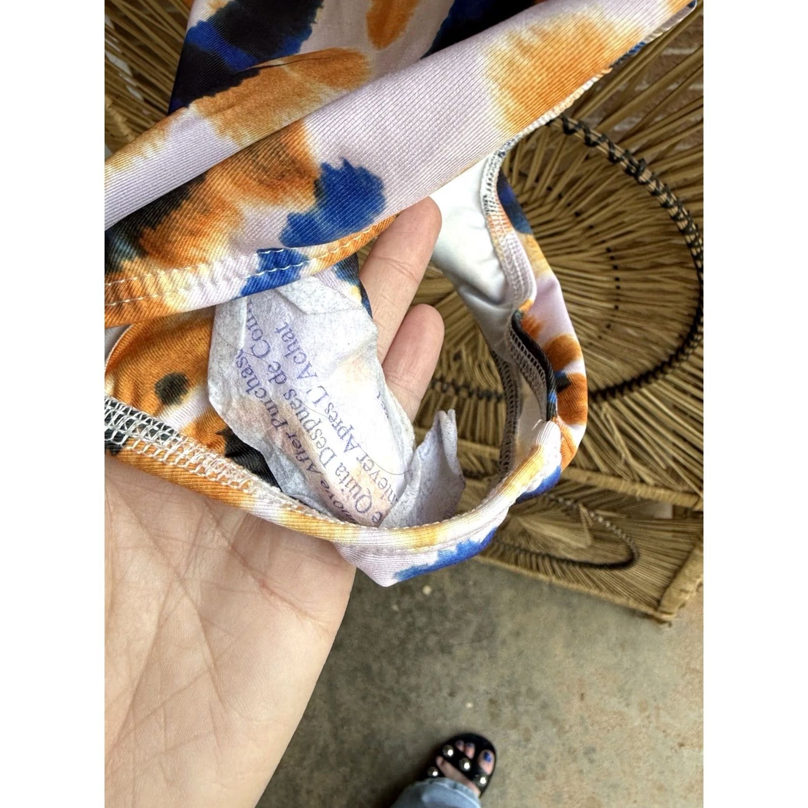 Zara Zara One Piece Tie Dye White Gold Blue Spaghetti Strap Tank Cheeky Bottom Women Large Size ONE SIZE - 3 Thumbnail