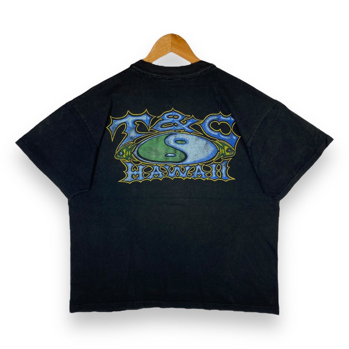 image of Surf Style x Vintage 90's T&c Surf Designs Hawaii Ying Yang Surfing Tee in Black, Men's (Size Large