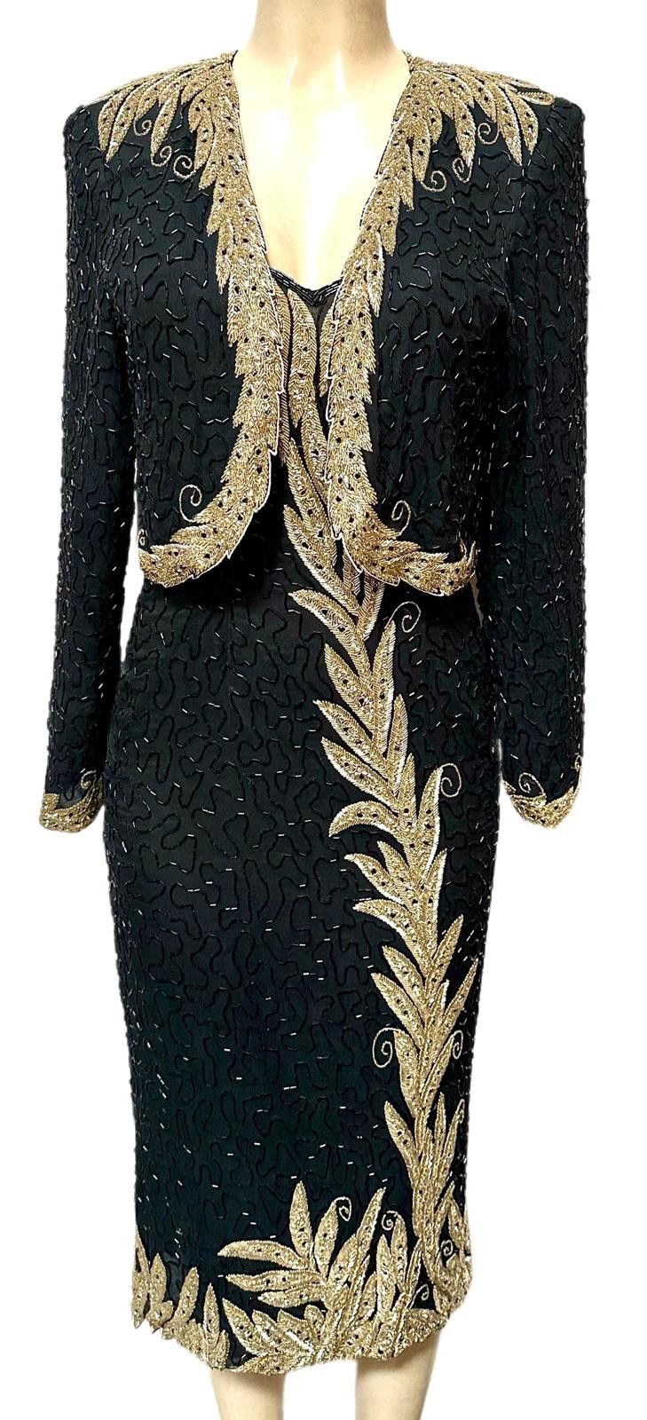 Other Sequin Dress Black Gold with Matching Coat size 16 | Grailed