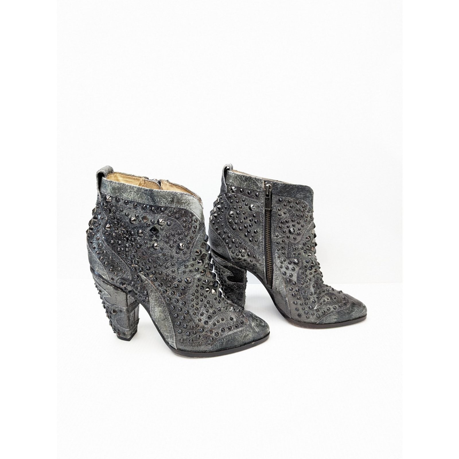 Frye Remy Deco studded high heel ankle boot Bootie sz 6.5 gray Size US 6.5 / IT 36.5 - 4 Thumbnail