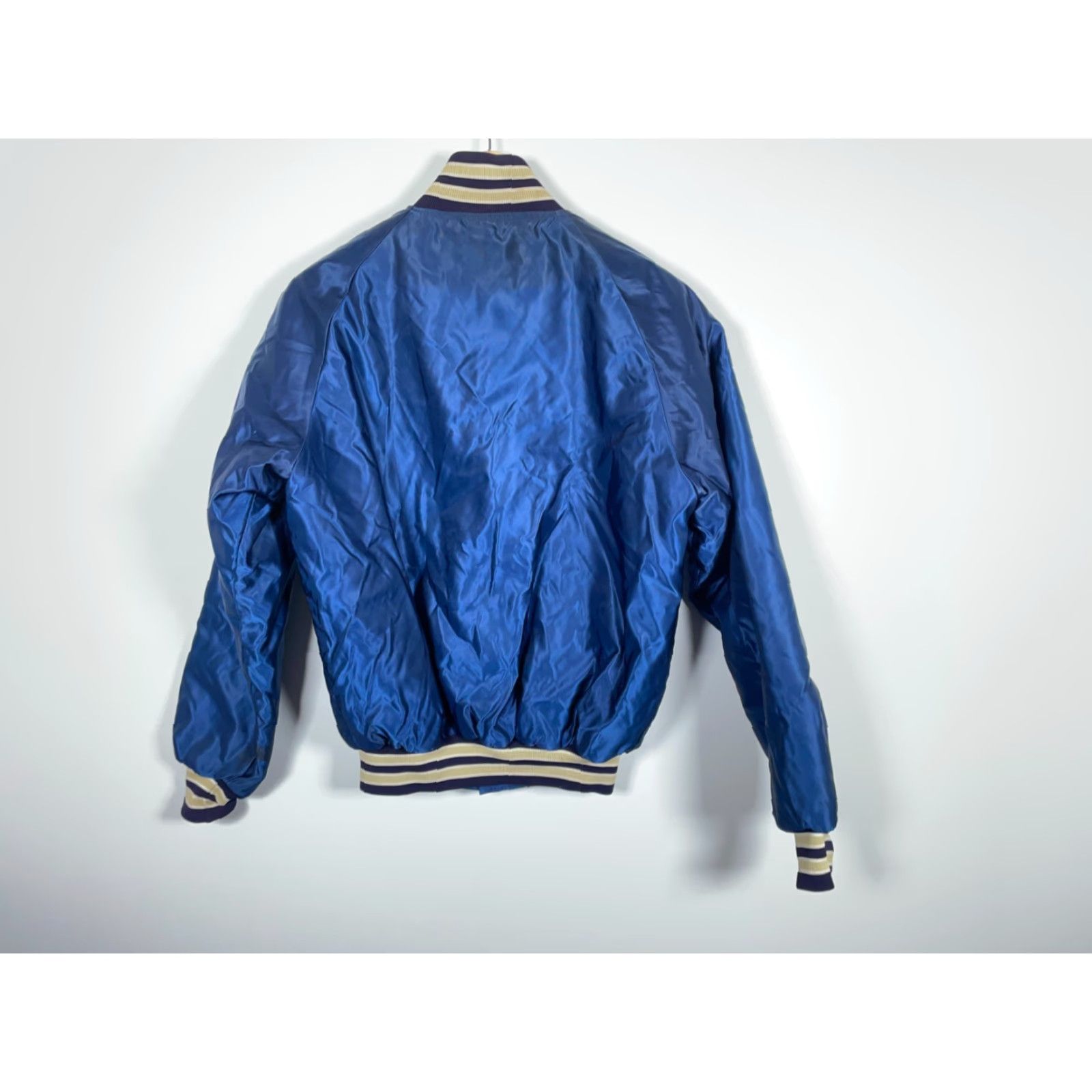 Vintage Vintage 80s Satin Bomber Jacket Adult Medium Blue Beige Trim USA Made Johnny Mac's Size US M / EU 48-50 / 2 - 2 Thumbnail