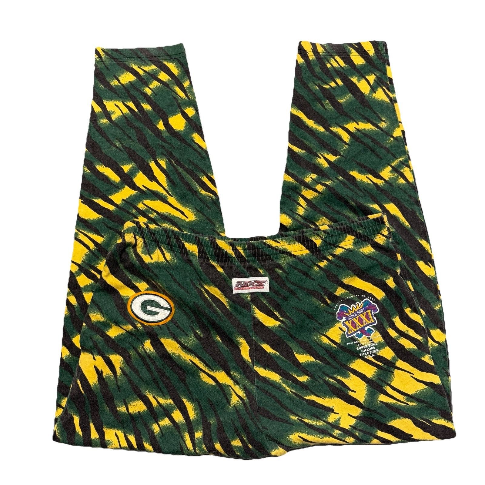 NFL × Vintage VTG 90s NIXZ Green Bay Packers Pants MC Hammer Workout Zubaz Size US 33 - 1 Thumbnail