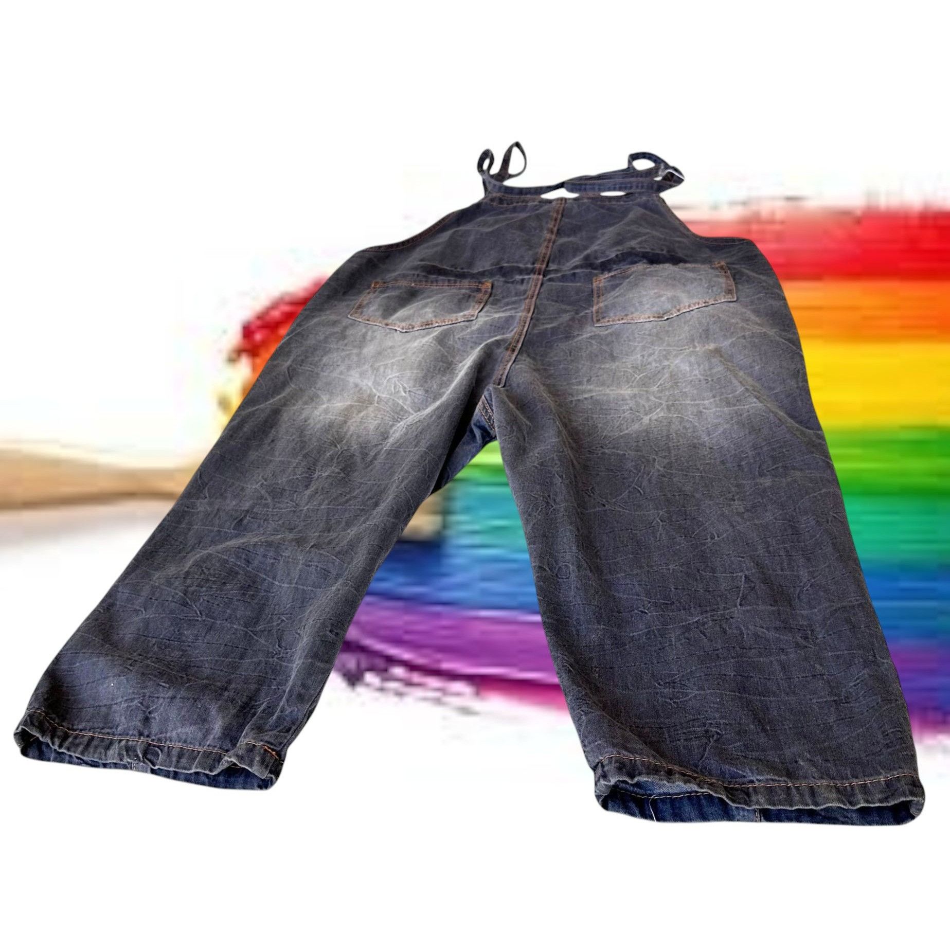 Other NWT YESNO Denim Painted Bib Overalls Medium Wide L Size 32" / US 10 / IT 46 - 11 Thumbnail