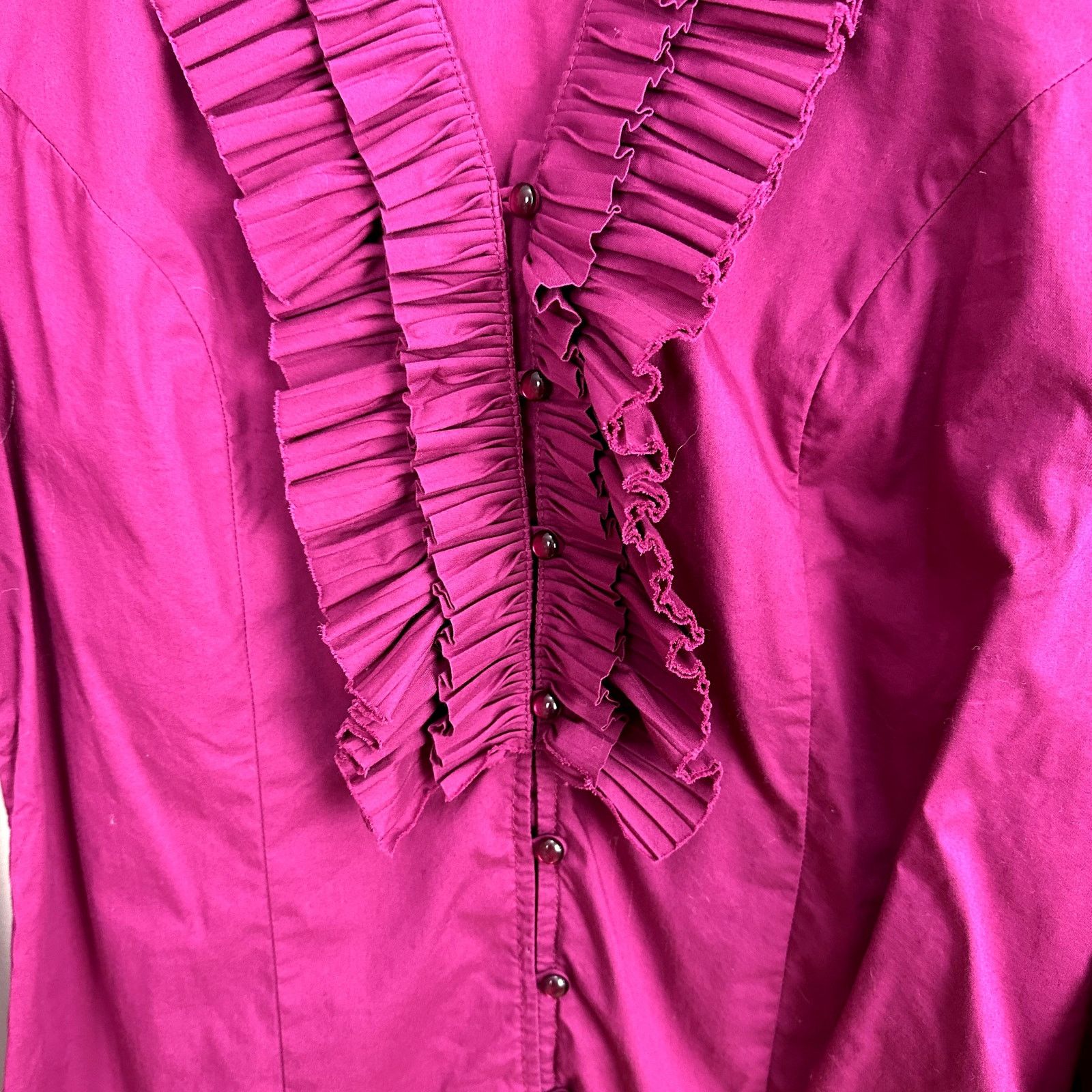 Other Magenta Pink Ruffle Tuxedo Blouse Top Button Down S Small Size S / US 4 / IT 40 - 4 Thumbnail